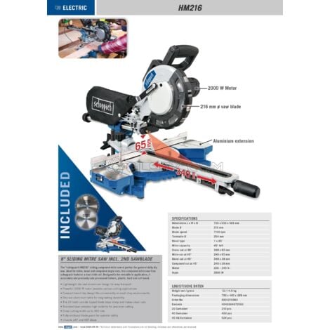 CORTE TRANSVERSAL SIERRA CIRCULAR 216mm 2000W SCHEPPACH HM216