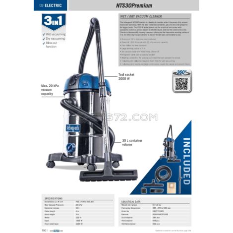 ASPIRADOR POLVO Y AGUA EN ACERO INOXIDABLE 30L 1300W SCHEPPACH NTS30 PREMIUM