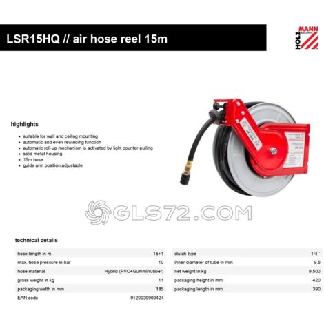 Enrollador aire carcasa metal 15mt HOLZMANN lsr15hq