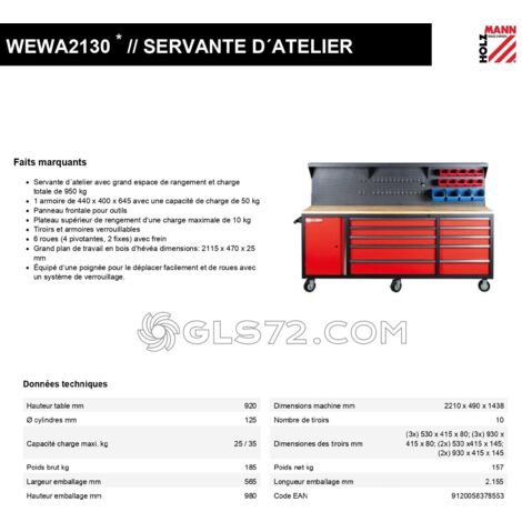 Banco de trabajo con 10 cajones y panel herramientas HOLZMANN wewa2130