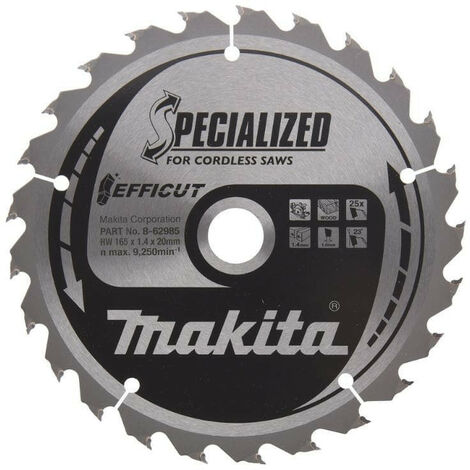 Makita – Lame de scie circulaire carbure 165mm – Alésage 20mm – 25 dents pour bois dur – Découpe nette et précise – Revêtement Téflon - B-62985