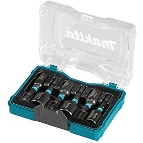 Makita – Coffret 6 douilles à queue Impact BLACK – Longueur 50mm – Ø 6/7/8/10/12/13 – Emmanchement hexagonal 1/4"
