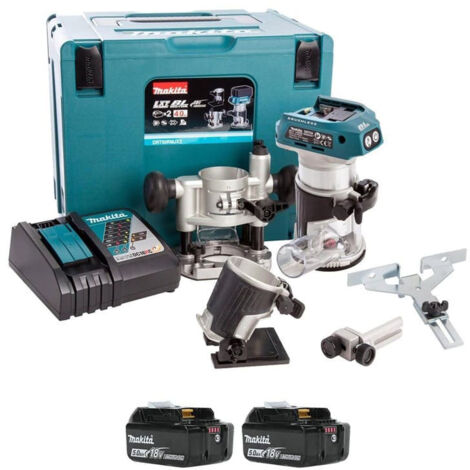 Makita – Fraiseuse 18V 5Ah avec 2 batteries 5.0Ah – Moteur Brushless – Profondeur de coupe réglable – Pour affleurage et défonçage précis - DRT50RTJX2