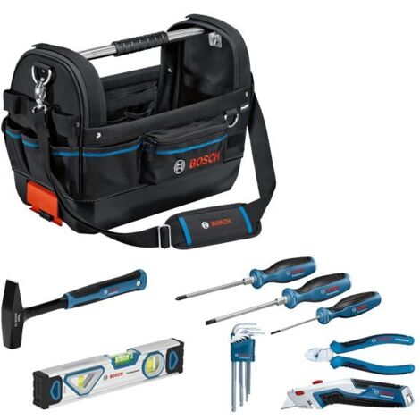 Bosch Professional – Sac à outils ouvert avec 8 outils à main – Compartiments multiples pour rangement personnalisé – Transport sécurisé avec clips intégrés - GTW 20 ET SET (1/5)