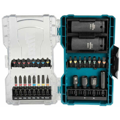 Makita – Coffret d'embouts et douilles 30 pièces – 8 embouts 50mm et 16 embouts 25mm – Porte-embout magnétique 60mm – Douilles magnétiques 8/10 - E-07060