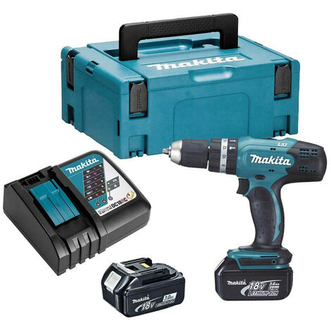 Makita – Perceuse à percussion 18V avec 2 batteries 3Ah – Moteur Brushless – Couple 42Nm pour perçage béton et bois – Valise MakPac incluse - DHP453RFJ (1/7)