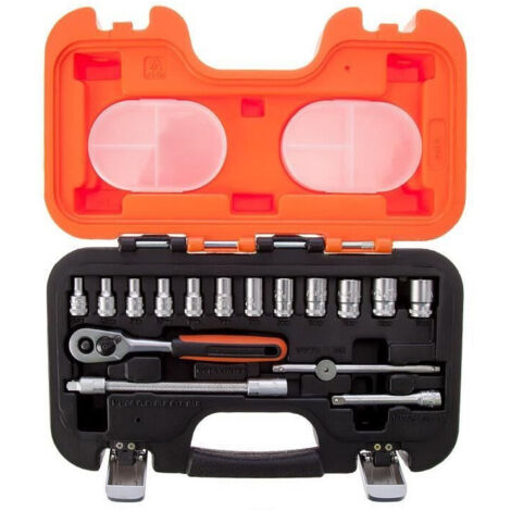 Bahco – Coffret multi-outils 16 pièces – Douilles hexagonales 4 à 13 mm – Cliquet réversible 1/4' 60 dents – Rallonges flexibles et rigides - X083531