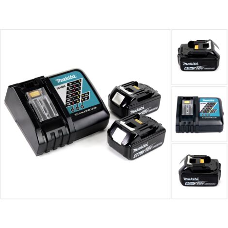 Makita – Pack de 2 batteries 18V 6,0Ah Li-Ion avec chargeur rapide DC18RC – Autonomie prolongée – Indicateur de charge intégré (1/5)