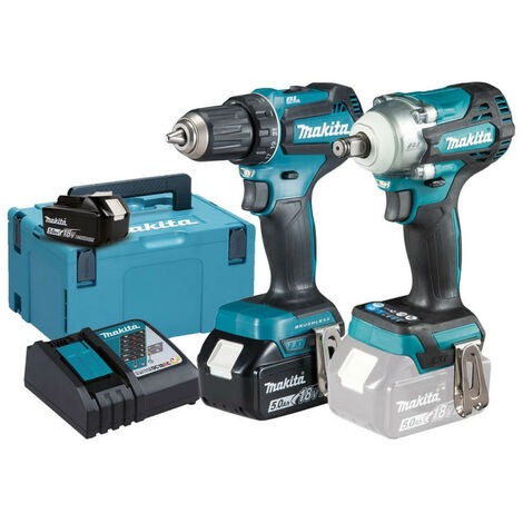 Makita – Pack de 2 outils 18V LXT – Perceuse visseuse DDF485 avec couple 50Nm – Boulonneuse DTW300 330Nm – 2 batteries 5,0Ah – DLX2452TJ