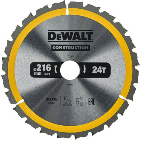 Dewalt – Lame de scie circulaire 216mm 24 dents pour bois dur et matériaux composites – DT1952QZ