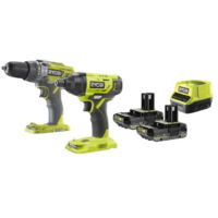 Pack de 2 machines RYOBI R18PD3 et R18ID2 18V – 2 batteries Li-Ion 2.0Ah – Moteur sans balais – Coffret de transport inclus