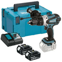 Makita – Perceuse à percussion 18V LXT avec 2 batteries 5.0Ah – Moteur Brushless – Couple 21 positions – Technologie XPT pour environnements difficiles