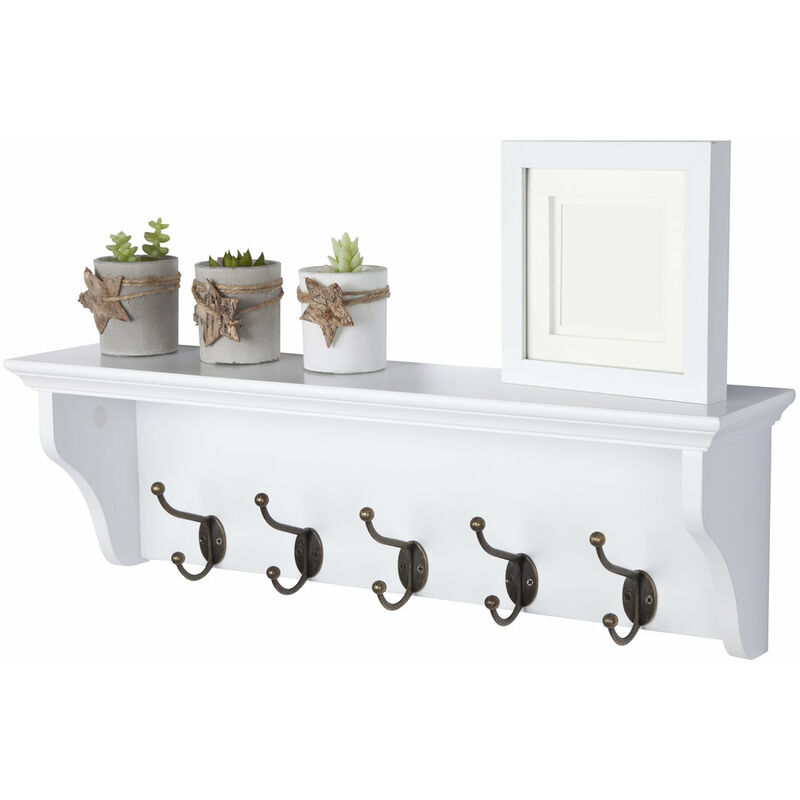 VonHaus Coat Hooks Wall Mounted - Grey Coat Rack w/ Large Shelf & 7 Strong  Double Coat Hooks, Hallway Organiser w/ Ash Wood Veneer