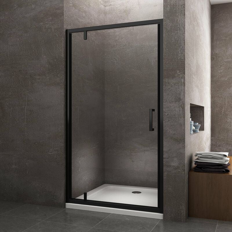 MONABLACK Porte de douche pliante H 195 cm noir largeur réglable de 76 à 80  cm verre 6 mm transparent