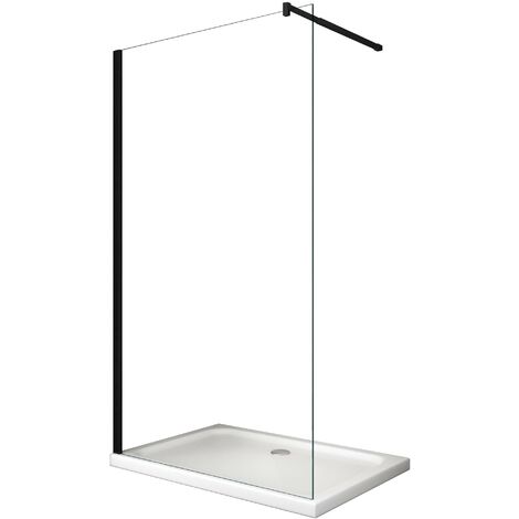 Paroi de douche à l'italienne de 8 MM avec cadre et bras Noir h.200 transparent CM.108-110 (1/4)