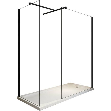 Paroi De Douche Angulaire type walk-in 8MM Avec Verre Transparent Cadre Noir Mat 90X70