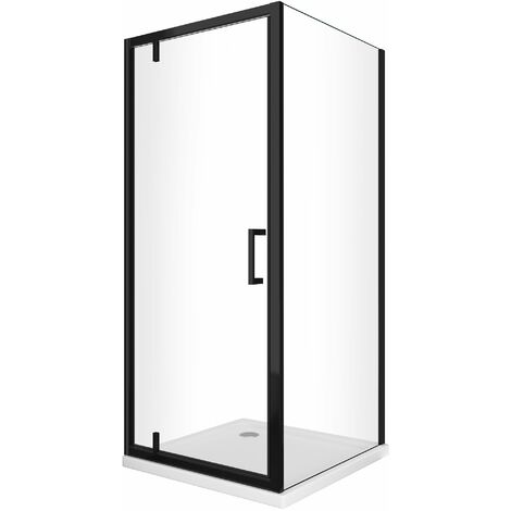 Cabine de douche avec paroi latérale fixe et porte roto-translante avec pivots asymétriques, verre 8 mm H 200 noir mat 120 (118-120) FIXE x PORTE 80 (77-80) (1/5)