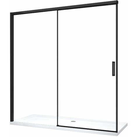 Giorgy – Porte de douche en niche 200 cm – Fermeture douce Soft Close – Cadre noir mat 8 mm – Installation réversible – Verre trempé anti-calcaire