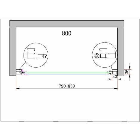 Porte de douche de 8 mm à battant pour installation en niche H.200 réversible – 79-83 cm