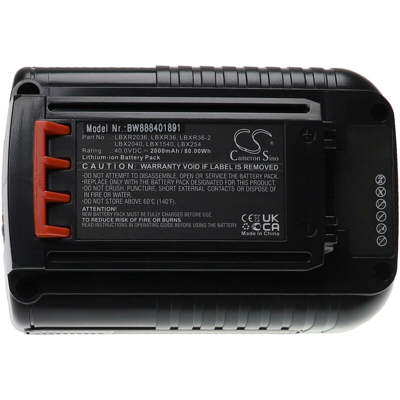 Replacement 40V 4ah Lithium-Ion Battery for Black&Decker Lbx2040 Tool Power  - China Black and Decker Battery, Black and Decker Lbxr20