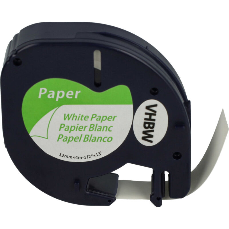 vhbw Label Tape Paper compatible with Dymo LetraTag LT-100H, LT-100T, Plus  LT-100H, 2000 Label Printer 12 mm, Black on White, paper