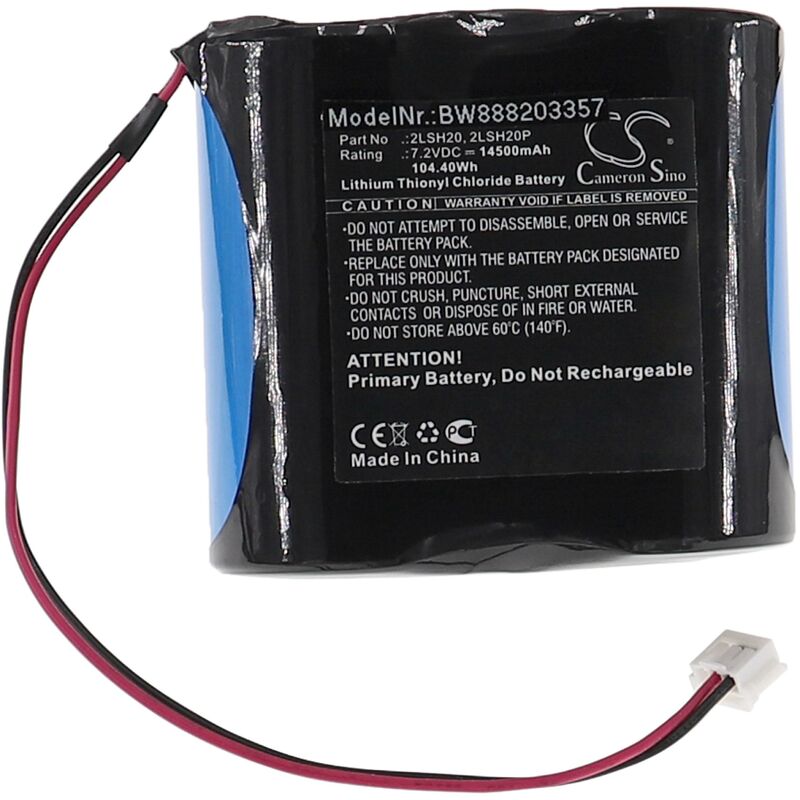 vhbw Replacement Battery compatible with Worcester Bosch Electric Fire,  Electrical Heater (14500 mAh, 7.2 V, Li-SOCl2)