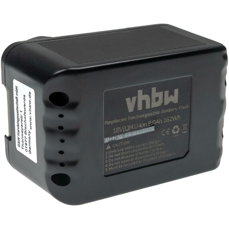vhbw Battery Replacement for Makita 194204-5, 194205-3, 194309-1, BL1815,  BL1830 for Electric Power Tools (9000 mAh, Li-Ion, 18 V, 5 cells)