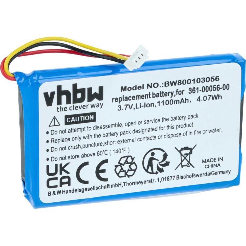 vhbw Battery compatible with Garmin Camper 770 LMT-D GPS Navigation System Sat Nav (1100mAh, 3.7 V, Li-ion)