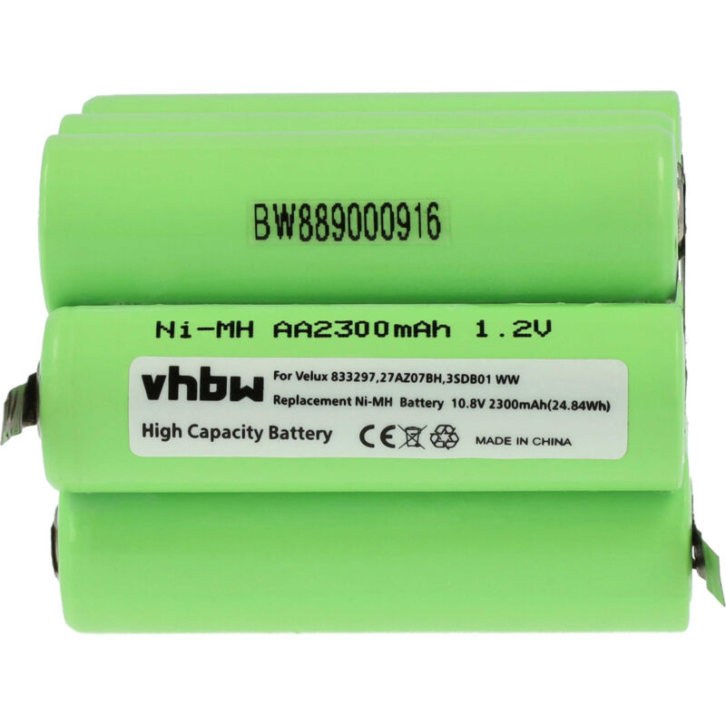 Batterie De Rechange Vhbw Pour Volet Roulant De Fenêtre – 10,8V, 2300mAh, NiMH – Compatible 27AZ07BH, 3SD B01 WW, 833297 (Sans Cosses)