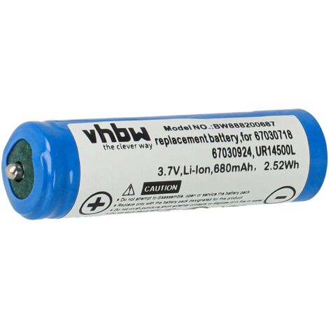 vhbw Battery Replacement for Braun U36A R14A, UR14500L, UR14500Y, W14A R47A for Electric Razor (680mAh, 3.7 V, Li-ion)