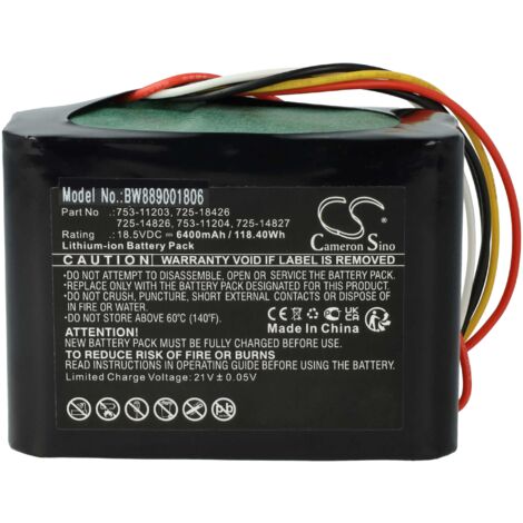 vhbw Battery Replacement for Robomow 725-18426, 753-11203, 753-11204, 725-14826, 725-14827 for Robotic Lawnmower (6400mAh, 18.5 V, Li-ion)