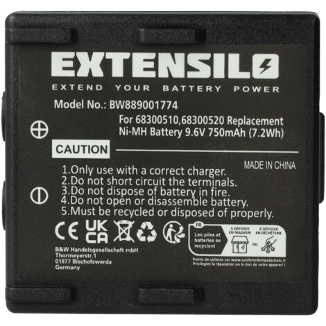 EXTENSILO Battery Replacement for Abitron NM19HB, RHE9608KY for Industrial Radio Remote Control (750mAh, 9.6 V, NiMH) - Black