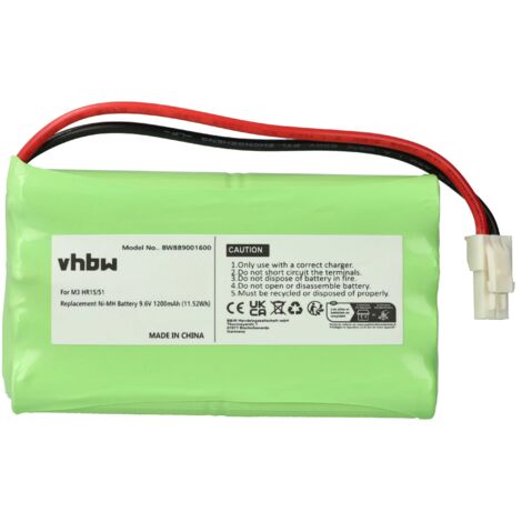 vhbw Battery Replacement for Somfy M3 HR15/51, 2400720, 5008956, 5071688 for Sliding Gate Operator Door (1200mAh, 9.6 V, NiMH)
