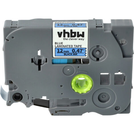 vhbw Label Tape compatible with Brother PT D600VP, E110, E100B, E115, E105, E200, E100, E100VP Label Printer 8m x 12 mm, Black on Blue (1/5)