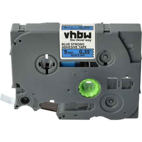 vhbw Label Tape compatible with Brother PT 310CC, 300SP, 310B, 310, 320 Label Printer 8m x 9 mm, Black on Blue, Extra Strong, Laminated (1/5)