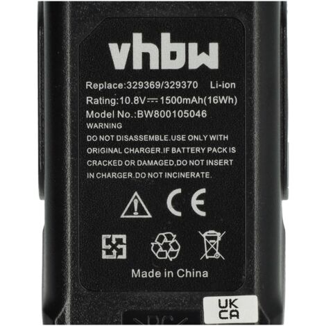 vhbw 1x Battery Replacement for Hitachi / Hikoki 329370, 329371, 329389, 331065, BCL 1015, 329369 for Power Tools (1500 mAh, Li-Ion, 10.8 V)