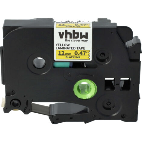 vhbw Label Tape compatible with Brother PT D600, D600VP, D450VP, E100B, E105, E100, E100VP Label Printer 8m x 12 mm, Black on Yellow (1/5)