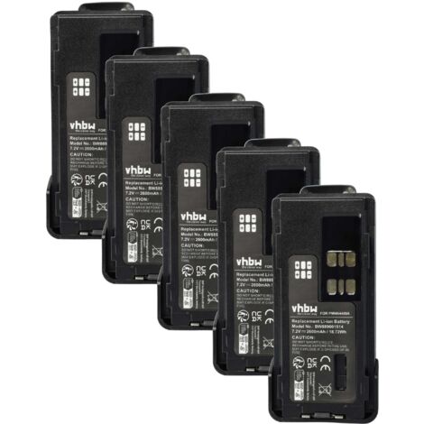 vhbw 5x Battery Replacement for Motorola PMNN4415AR, PMNN4415, PMNN441 for Radio, Walkie-Talkie (2600 mAh, 7.4 V, Li-Ion) + Belt Clip (1/5)