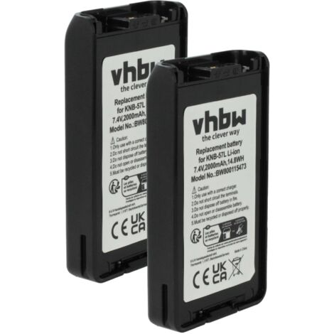 vhbw 2x Battery Replacement for Kenwood KNB-56N, KNB-55L, KNB-56L, KNB-56, KNB-55, KNB-55Li for Radio, Walkie-Talkie (2000 mAh, 7.4 V, Li-Ion) (1/5)