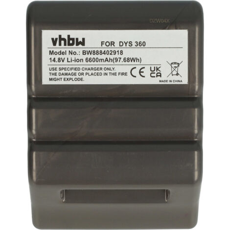 vhbw Battery compatible with Dyson 360, 360 Eye (RB01), 360 Eye Robot, 360 Heurist (RB02) Home Cleaner, Dark Grey (6600 mAh, 14.8 V, Li-Ion)