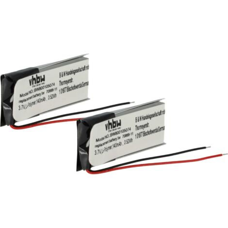 vhbw 2x Battery Replacement for JBL GSP051230 for Wireless Headset Headphones (140 mAh, 3.7 V, Li-polymer)