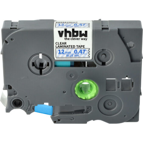 vhbw Label Tape compatible with Brother PT H101C, H101, H100LB, H100R, H100P Label Printer 8m x 12 mm, Blue on Transparent, Laminated (1/5)