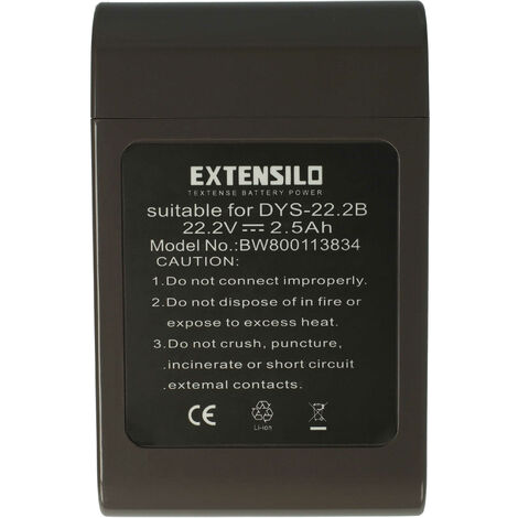 EXTENSILO Battery compatible with Dyson DC44 Animal Total Clean, DC44 Exclusive, DC45 Vacuum Cleaner - Type A Grey (2500 mAh, 22.2 V, Li-Ion)