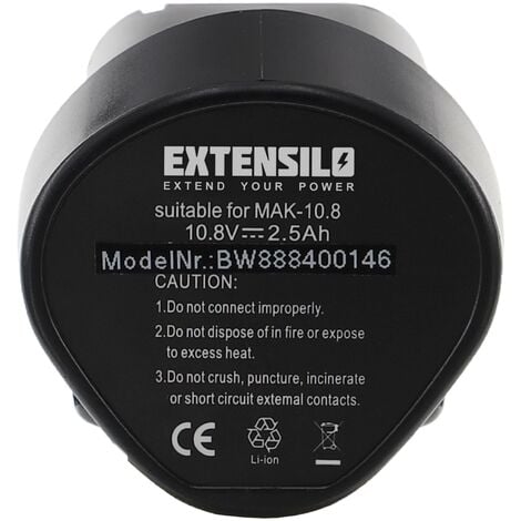 EXTENSILO Battery Replacement for Makita BL1013, BL1014 for Electric Power Tools (2500 mAh, Li-ion, 10.8 V)