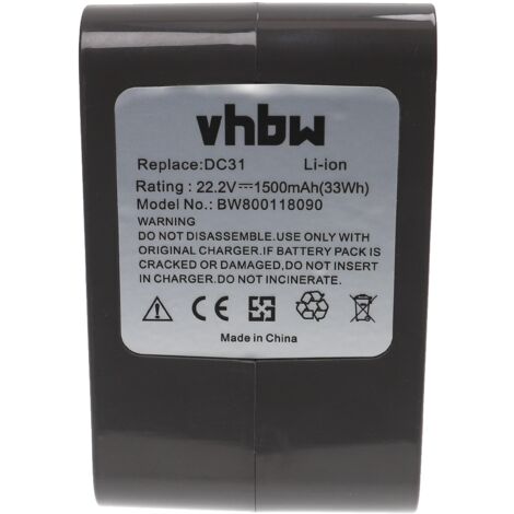 vhbw Replacement Battery compatible with Dyson DC44 Animal Fuchsia Vacuum Cleaner Home Cleaner - Type B (1500 mAh, 22.2 V, grey)