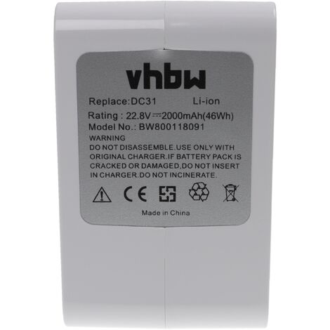 vhbw Replacement Battery compatible with Dyson DC44 Animal Fuchsia Vacuum Cleaner Home Cleaner - Type B (2000 mAh, 22.2 V, white)