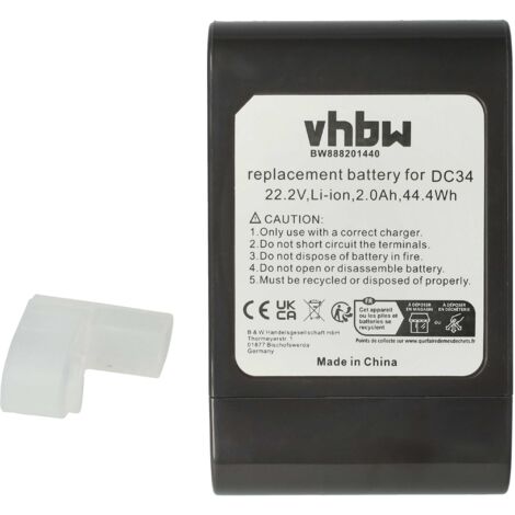 vhbw Battery compatible with Dyson DC44 Animal Fuchsia Vacuum Cleaner - Type B Grey (2000 mAh, 22.8 V, Li-Ion)