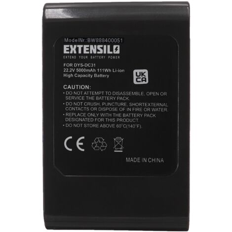 EXTENSILO Replacement Battery compatible with Dyson DC45, DC44 Exclusive Vacuum Cleaner Home Cleaner - Type B (5000 mAh, 22.2 V, Li-ion)