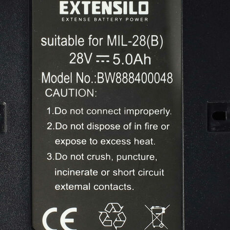 EXTENSILO batteria compatibile con Milwaukee V28 SX, V28 VC