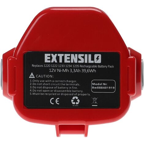 EXTENSILO Replacement Battery compatible with Makita 6227DW, 6227DWBE, 6227DWE, 6227DWLE, 6270DWAE, 6270D Electric Work Tool (3300 mAh, NiMH, 12 V)